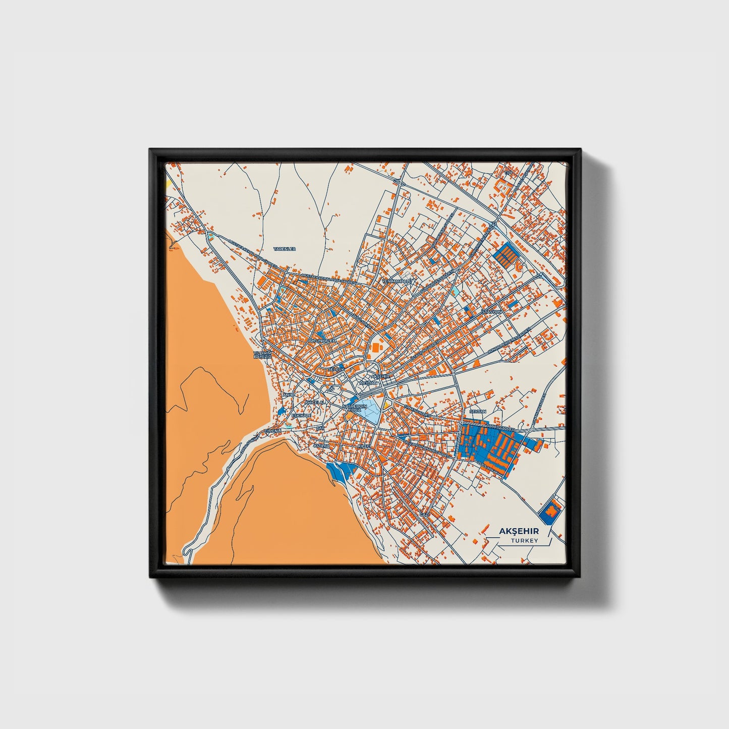 Akşehir Turkey Colorful City Map Canvas Print • Black Framed