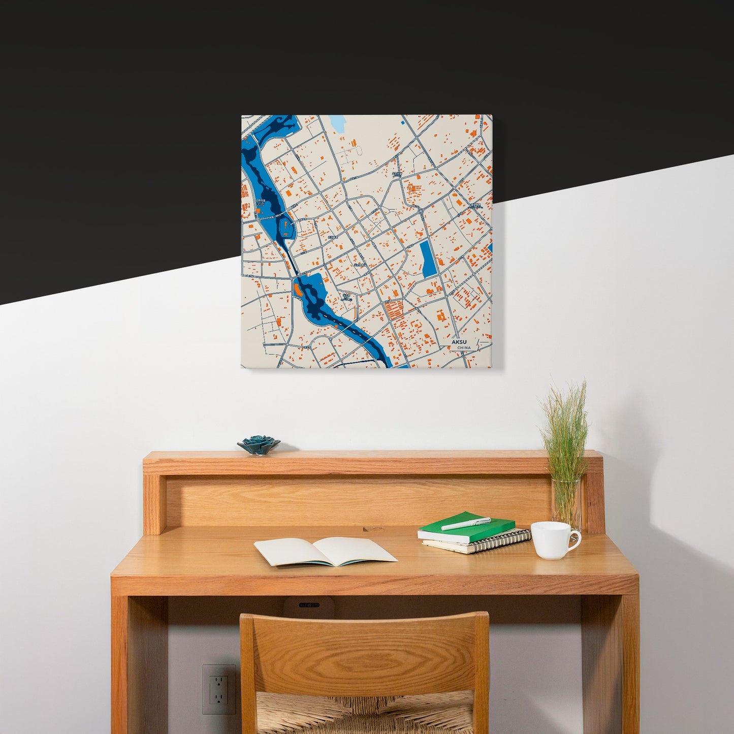 Aksu China Colorful City Map Canvas Print Scene