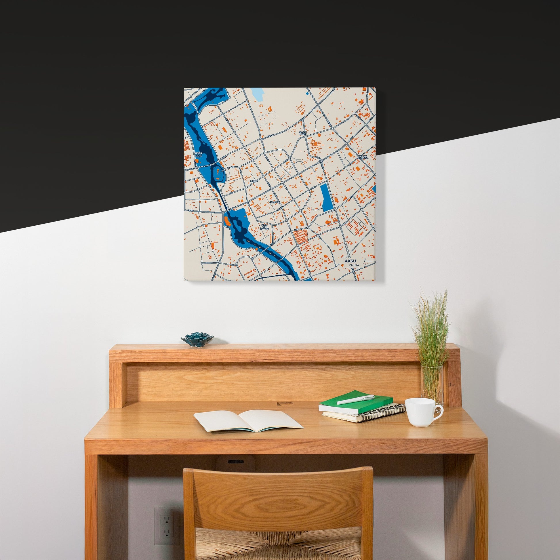 Aksu China Colorful City Map Canvas Print Scene