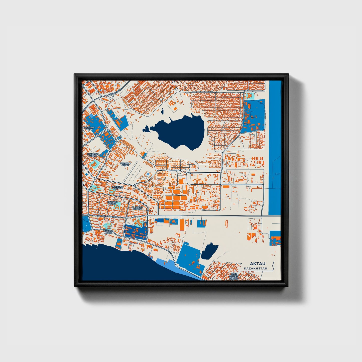 Aktau Kazakhstan Colorful City Map Canvas Print • Black Framed