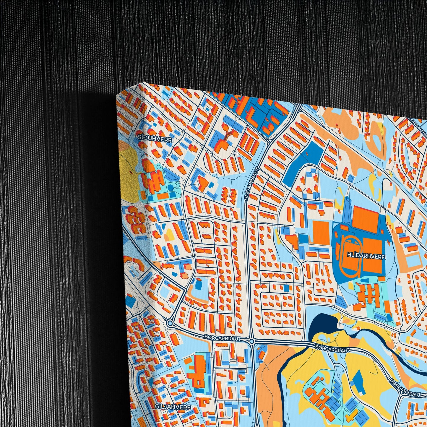 Akureyri Iceland Colorful City Map Canvas Print Detail