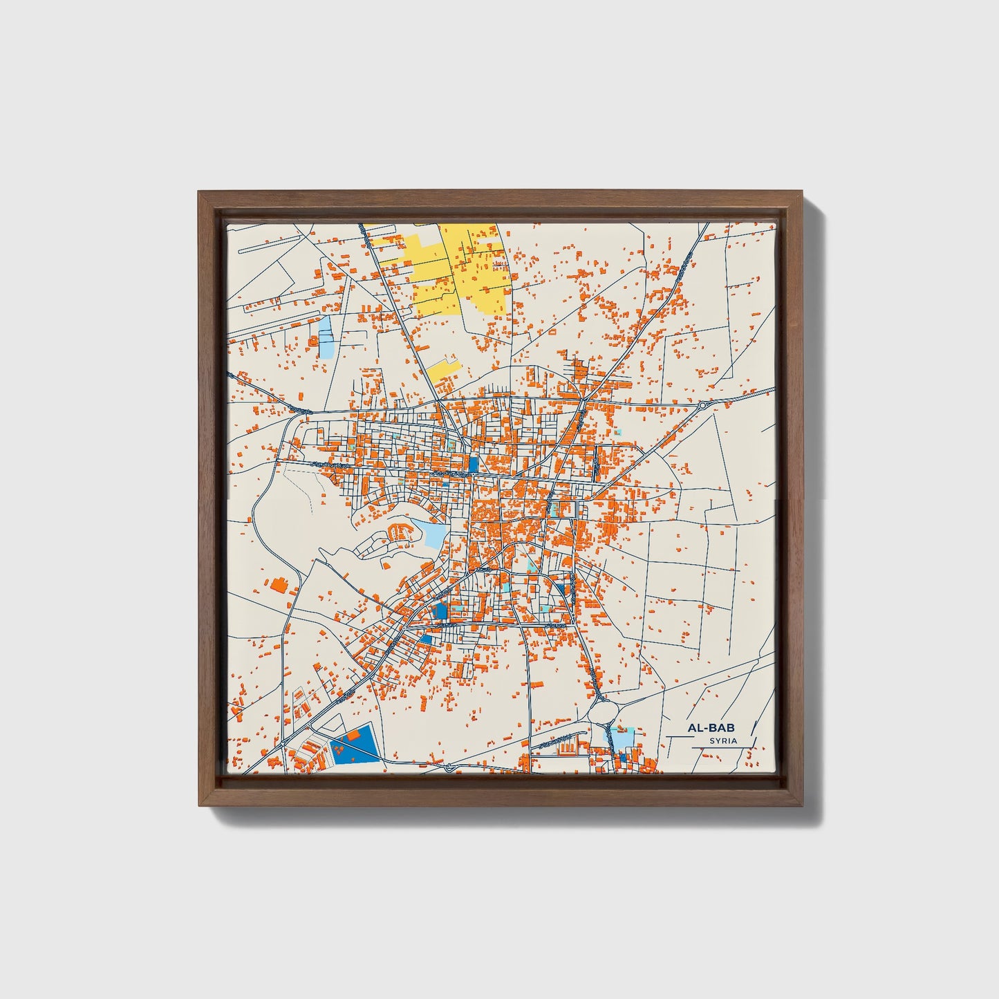 Al-Bab Syria Colorful City Map Canvas Print • Dark Wooden Framed