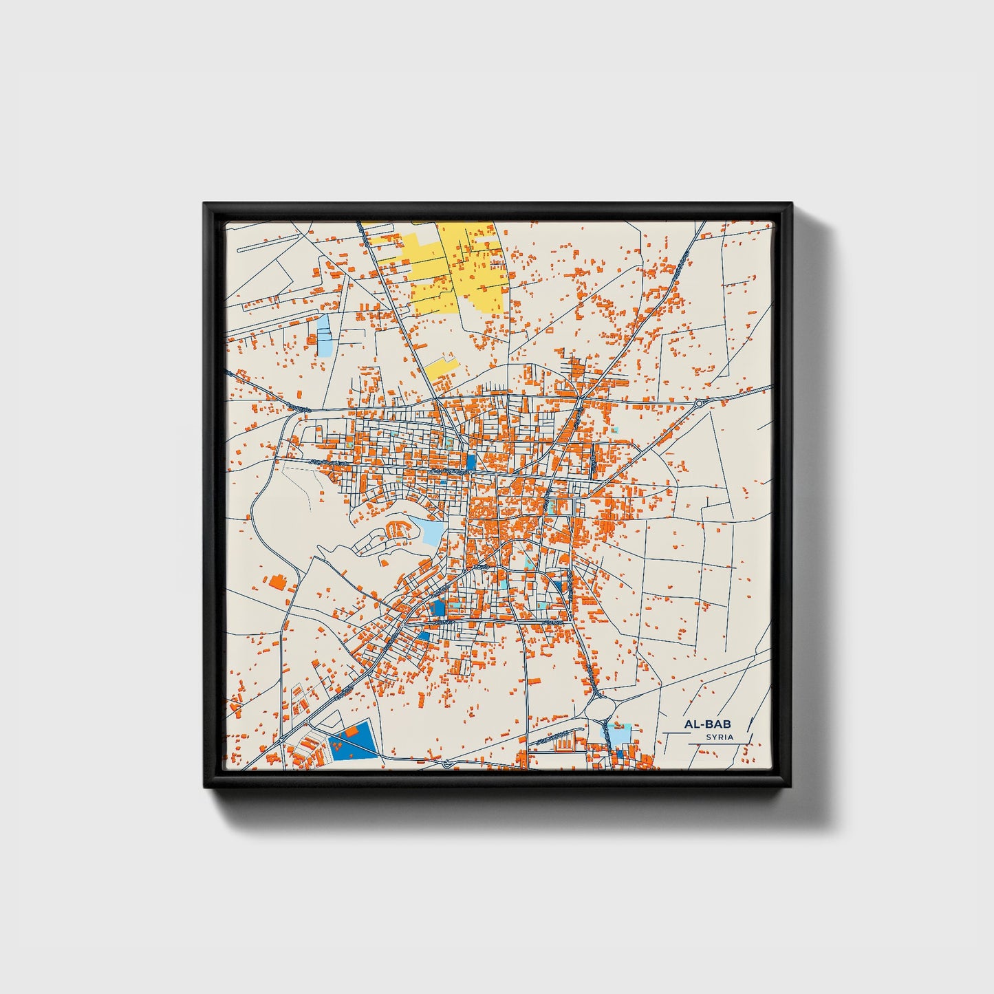 Al-Bab Syria Colorful City Map Canvas Print • Black Framed