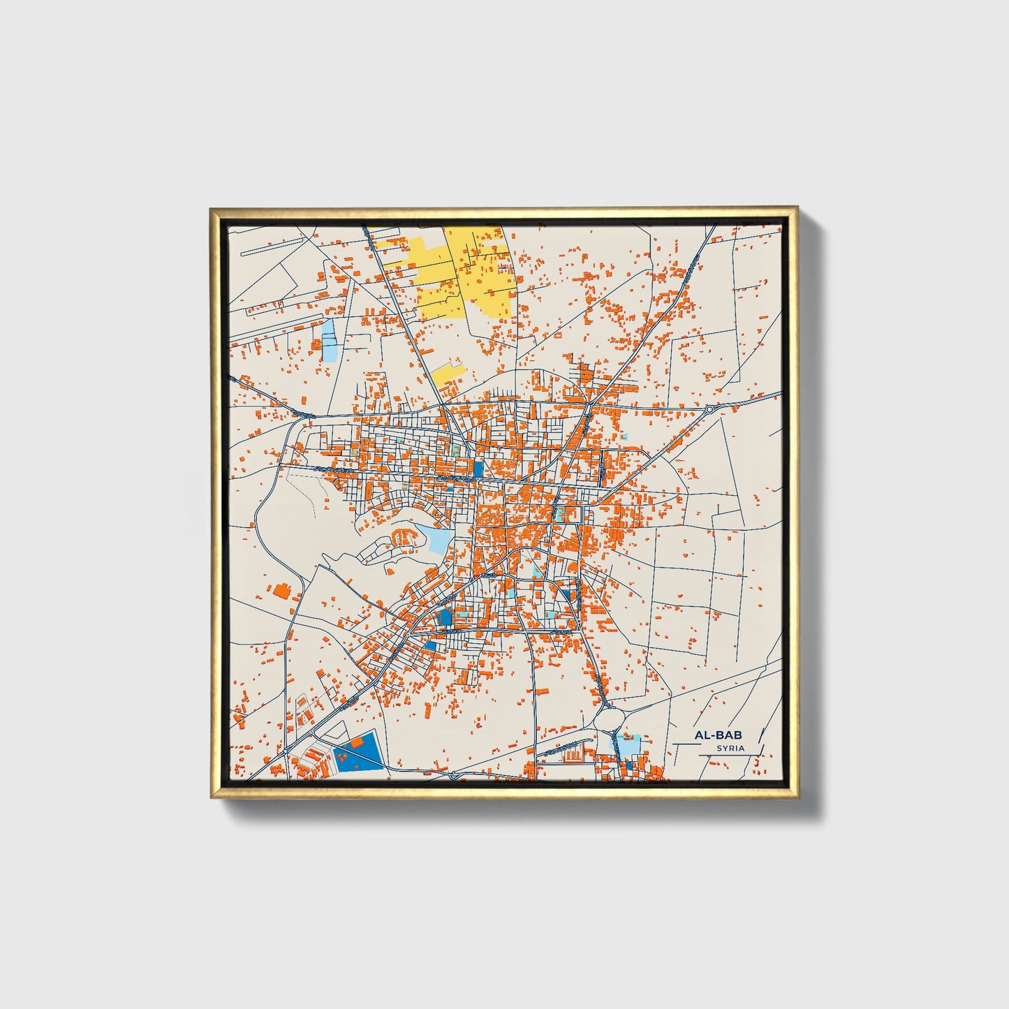 Al-Bab Syria Colorful City Map Canvas Print • Gold Framed