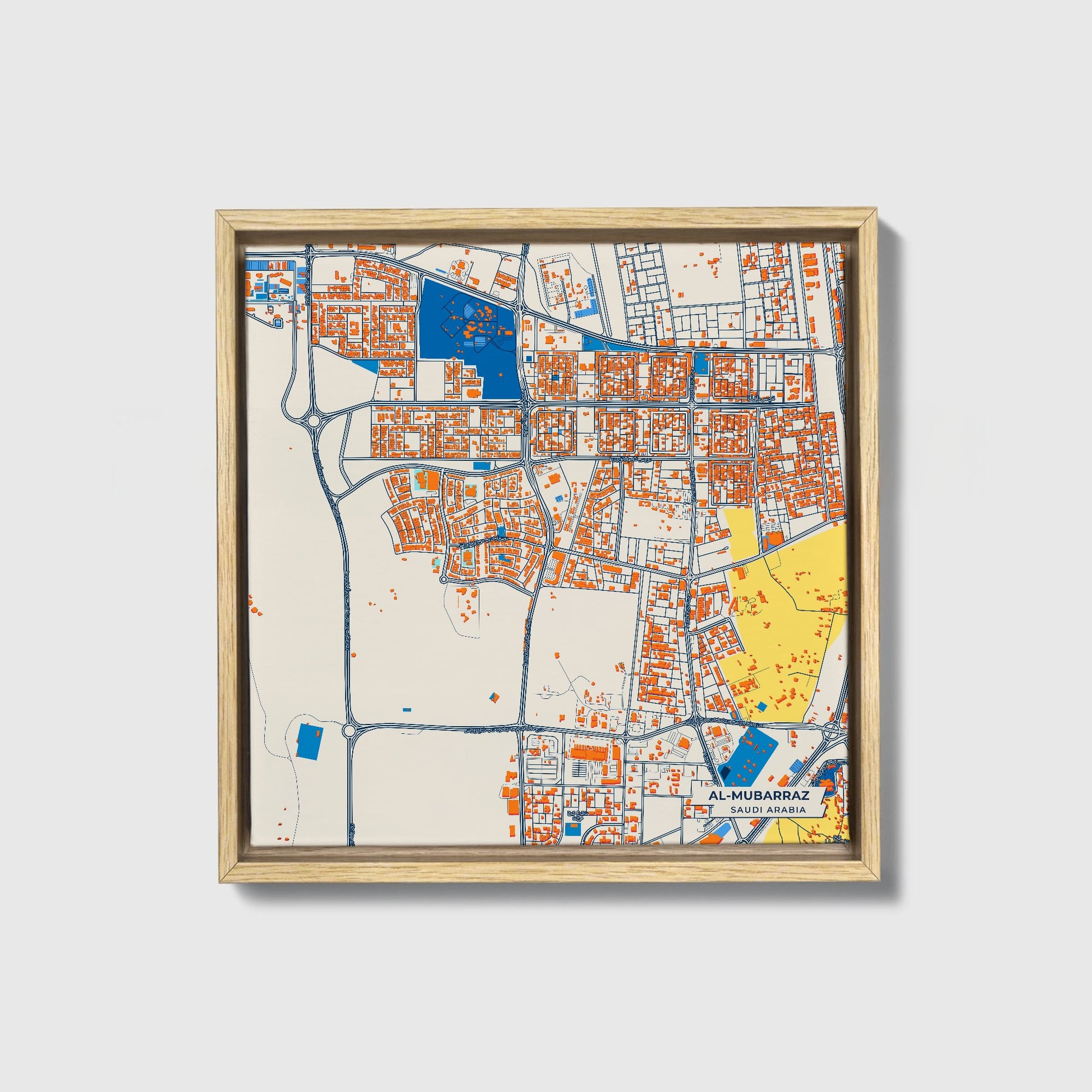 Al-Mubarraz Saudi Arabia Colorful City Map Canvas Print • Natural Wooden Framed