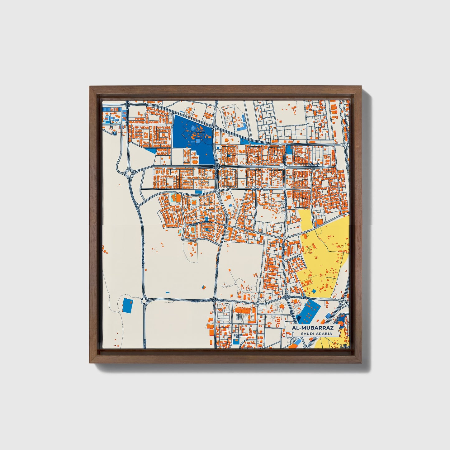 Al-Mubarraz Saudi Arabia Colorful City Map Canvas Print • Dark Wooden Framed