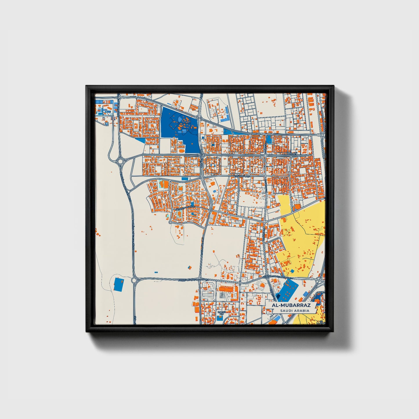 Al-Mubarraz Saudi Arabia Colorful City Map Canvas Print • Black Framed