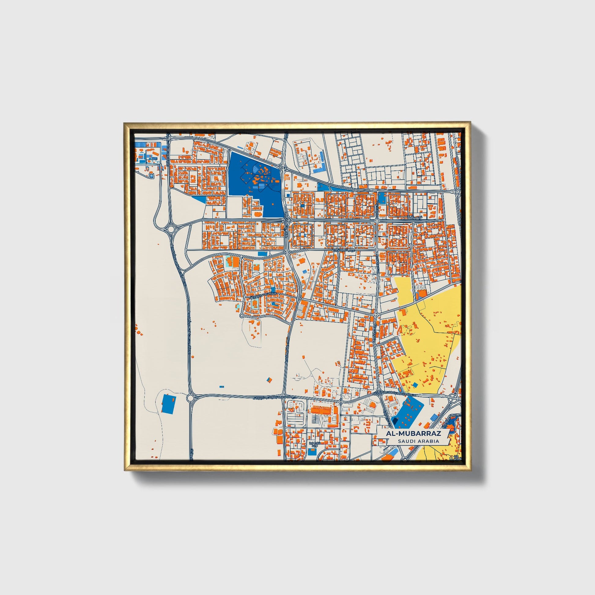 Al-Mubarraz Saudi Arabia Colorful City Map Canvas Print • Gold Framed