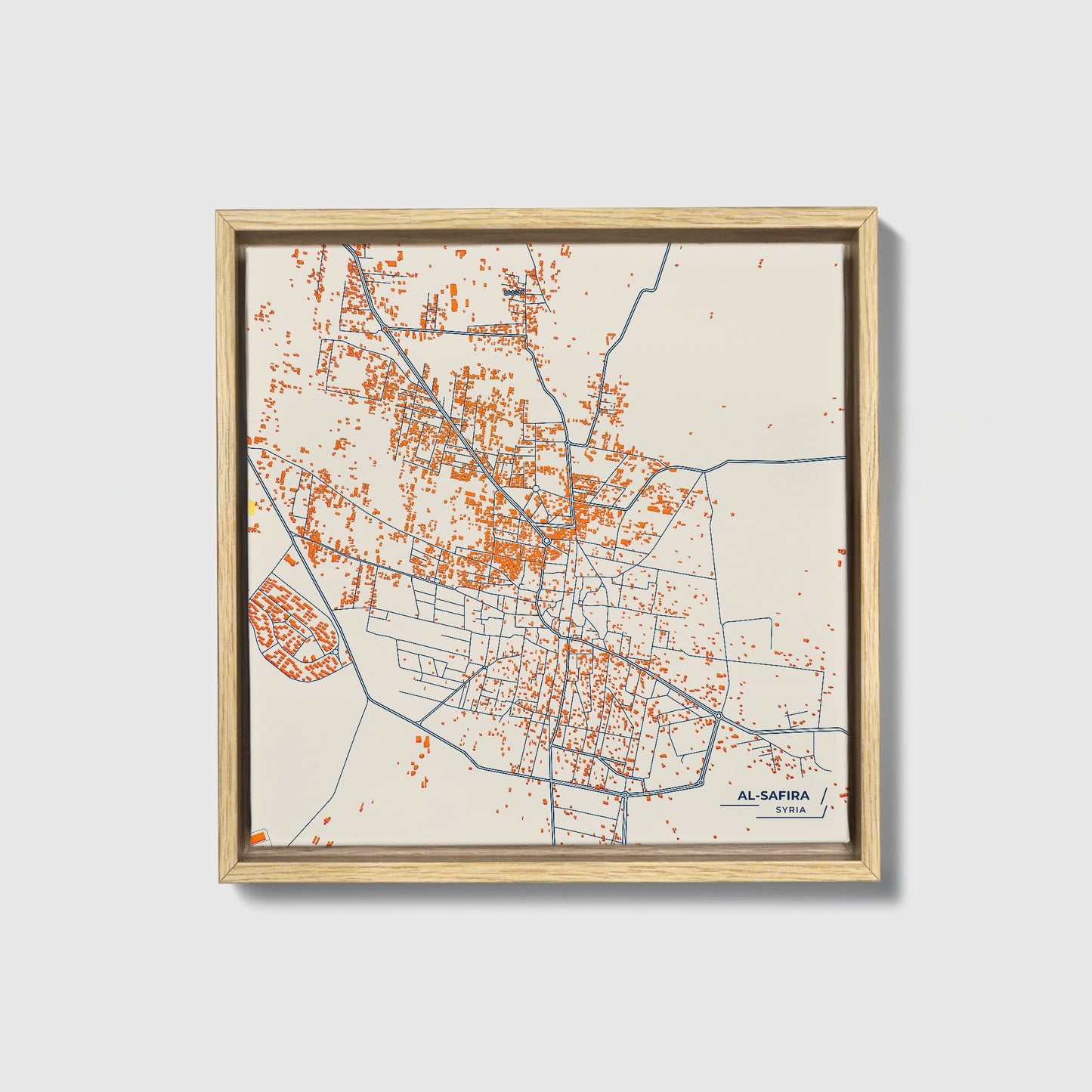 Al-Safira Syria Colorful City Map Canvas Print • Natural Wooden Framed