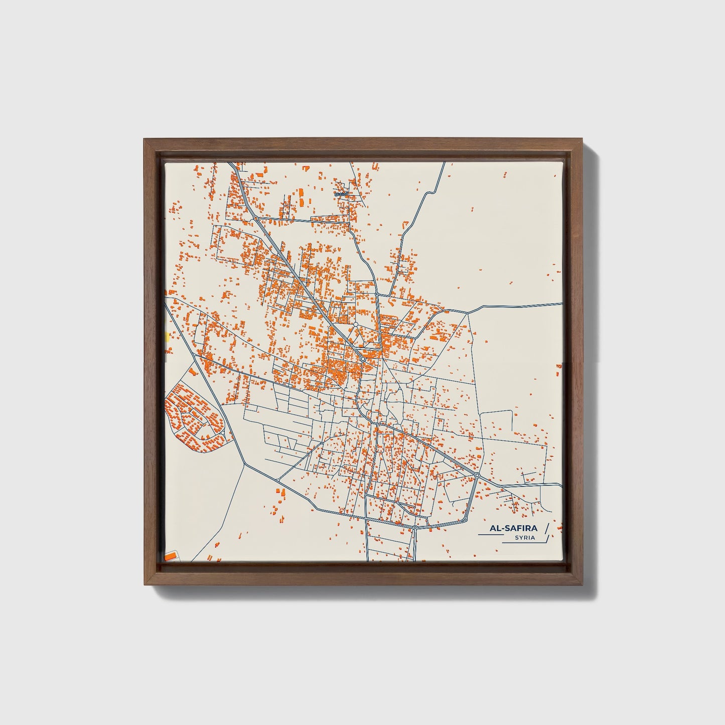 Al-Safira Syria Colorful City Map Canvas Print • Dark Wooden Framed