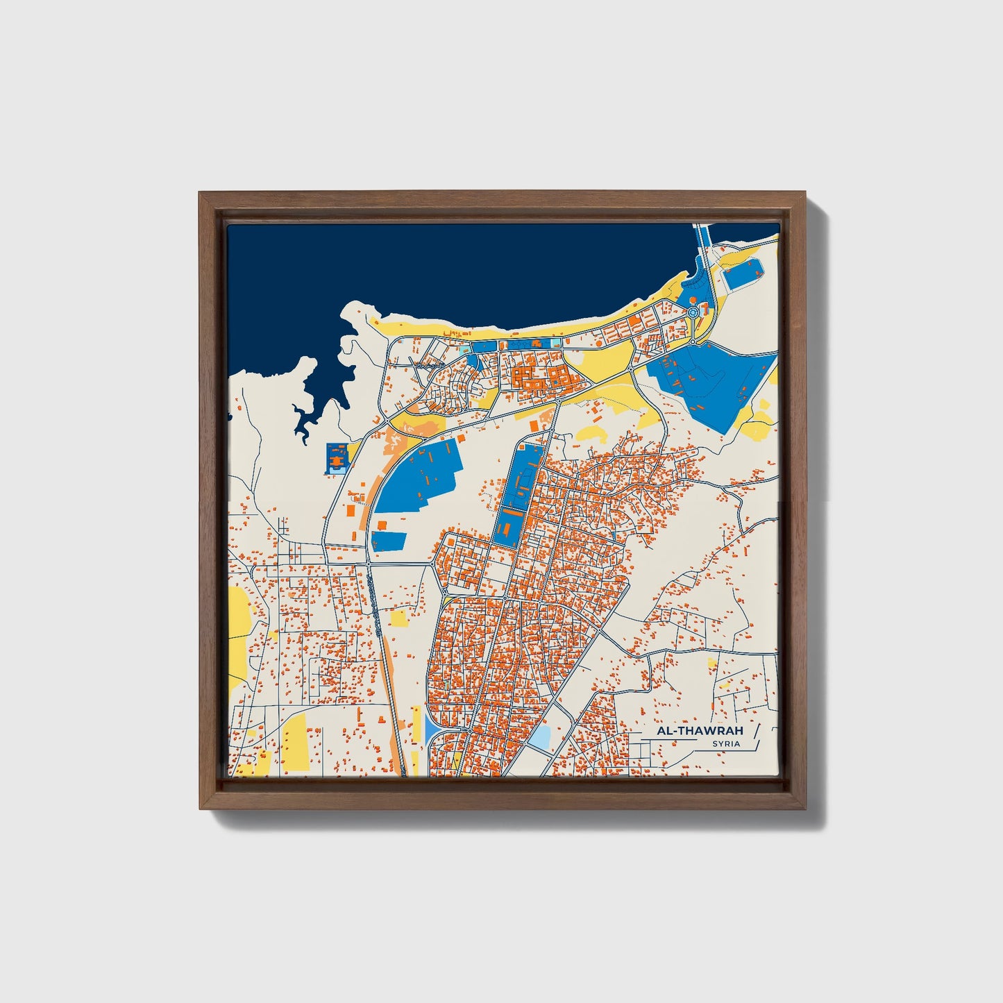 Al-Thawrah Syria Colorful City Map Canvas Print • Dark Wooden Framed