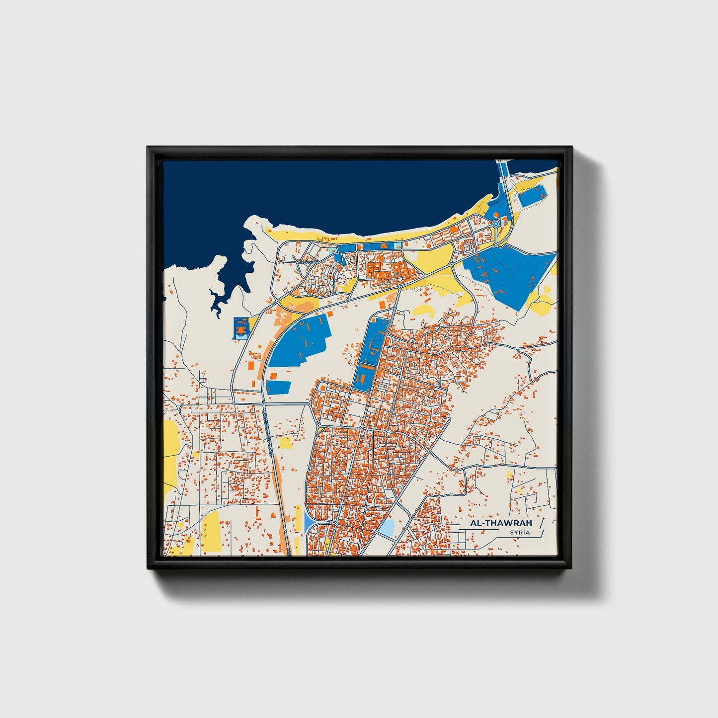 Al-Thawrah Syria Colorful City Map Canvas Print • Black Framed
