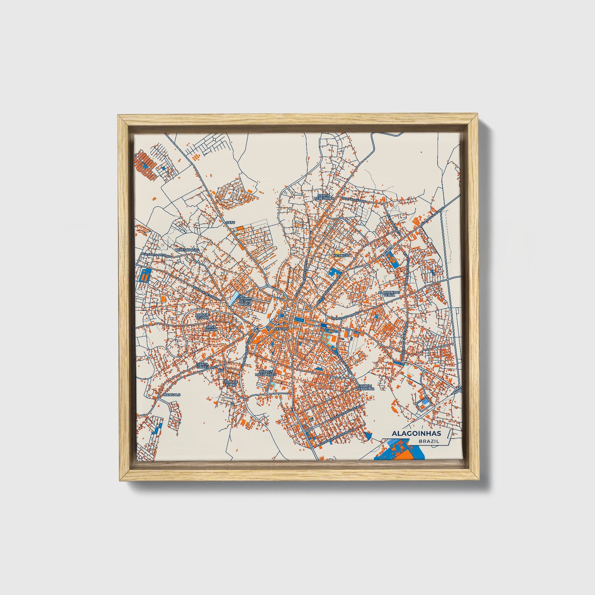 Alagoinhas Brazil Colorful City Map Canvas Print • Natural Wooden Framed