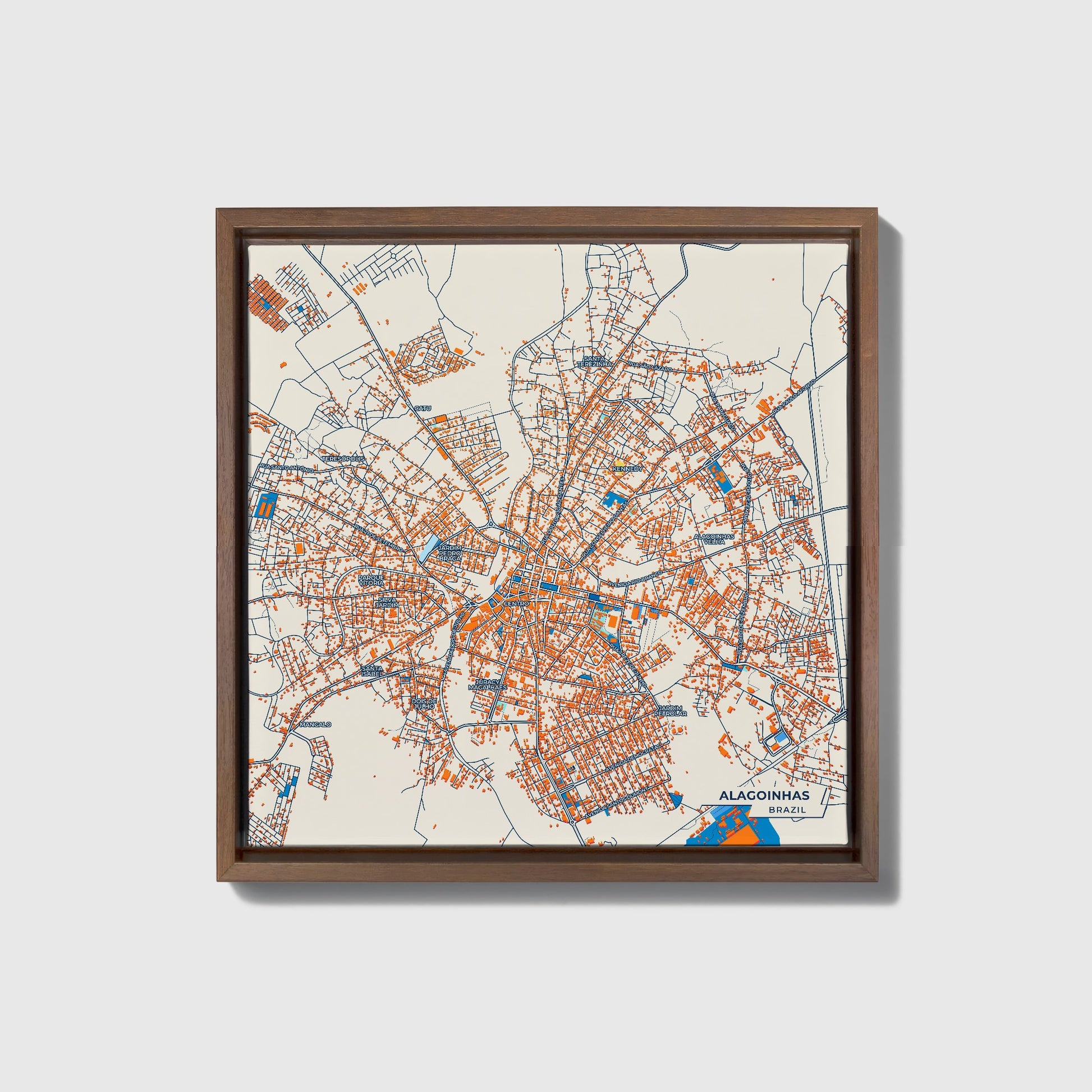 Alagoinhas Brazil Colorful City Map Canvas Print • Dark Wooden Framed