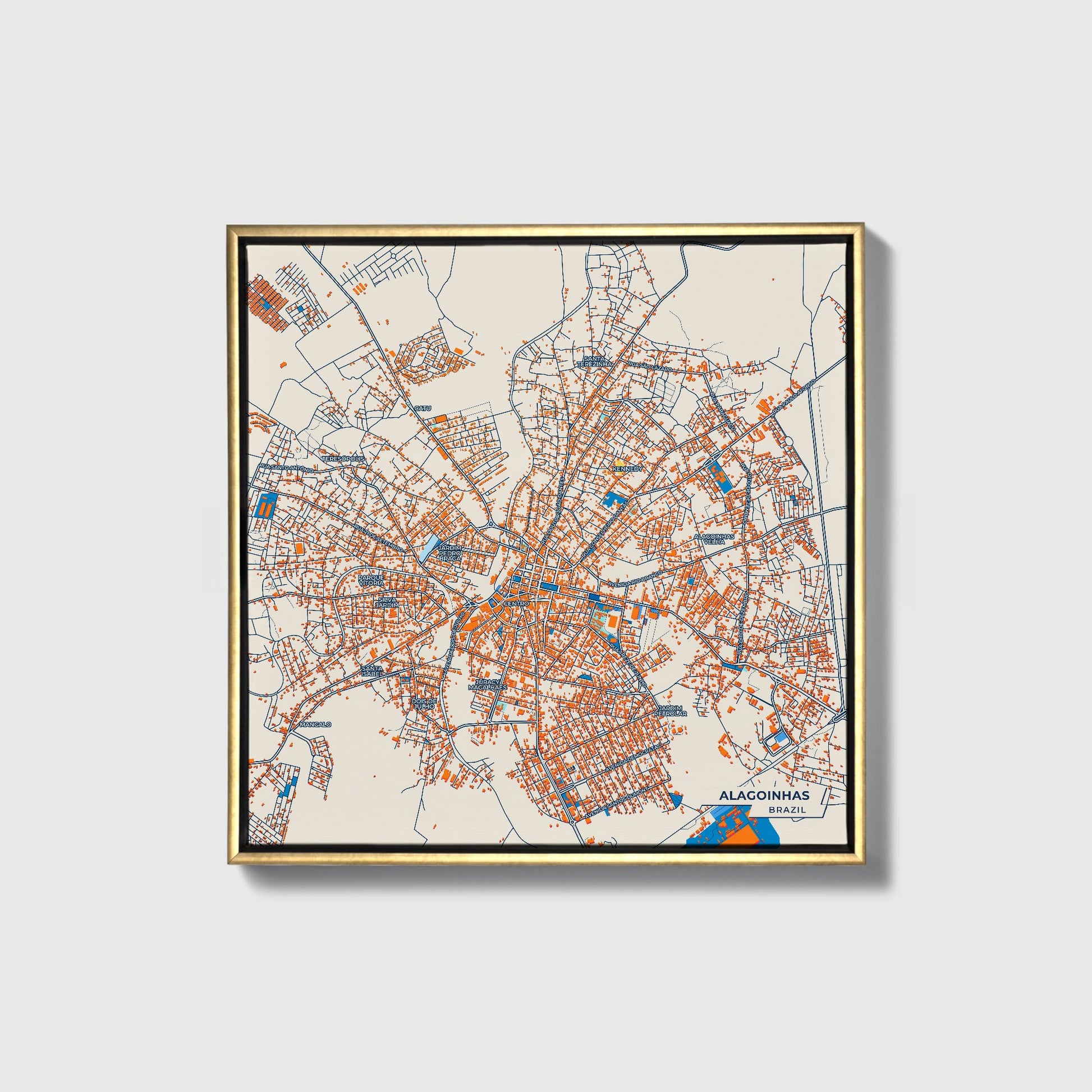 Alagoinhas Brazil Colorful City Map Canvas Print • Gold Framed
