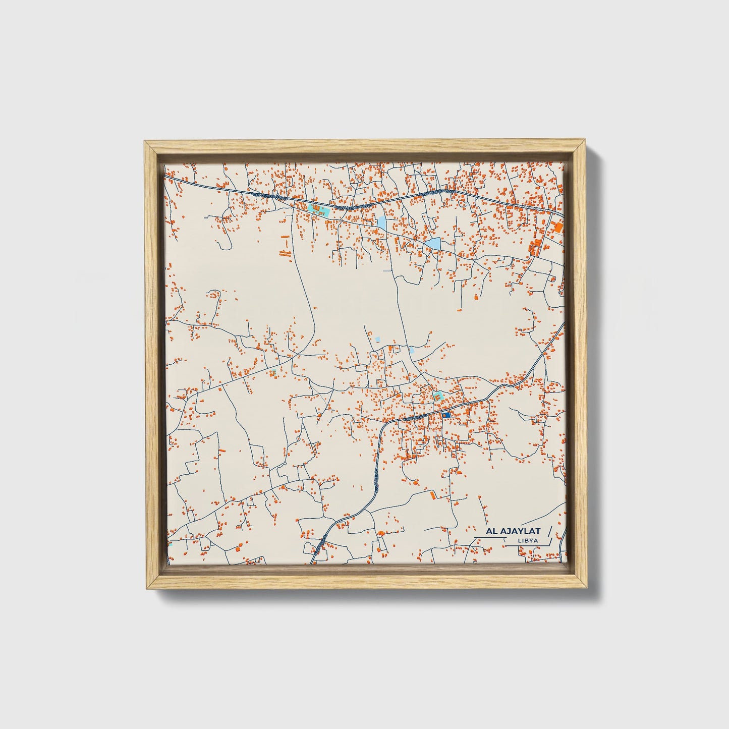 Al Ajaylat Libya Colorful City Map Canvas Print • Natural Wooden Framed