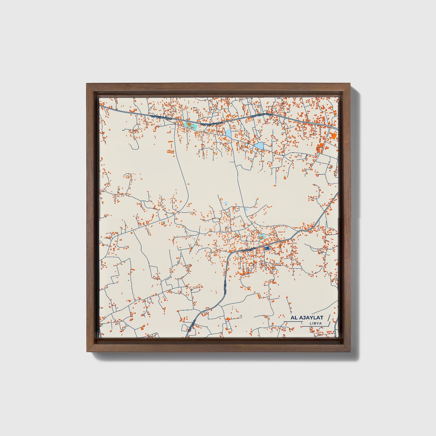 Al Ajaylat Libya Colorful City Map Canvas Print • Dark Wooden Framed