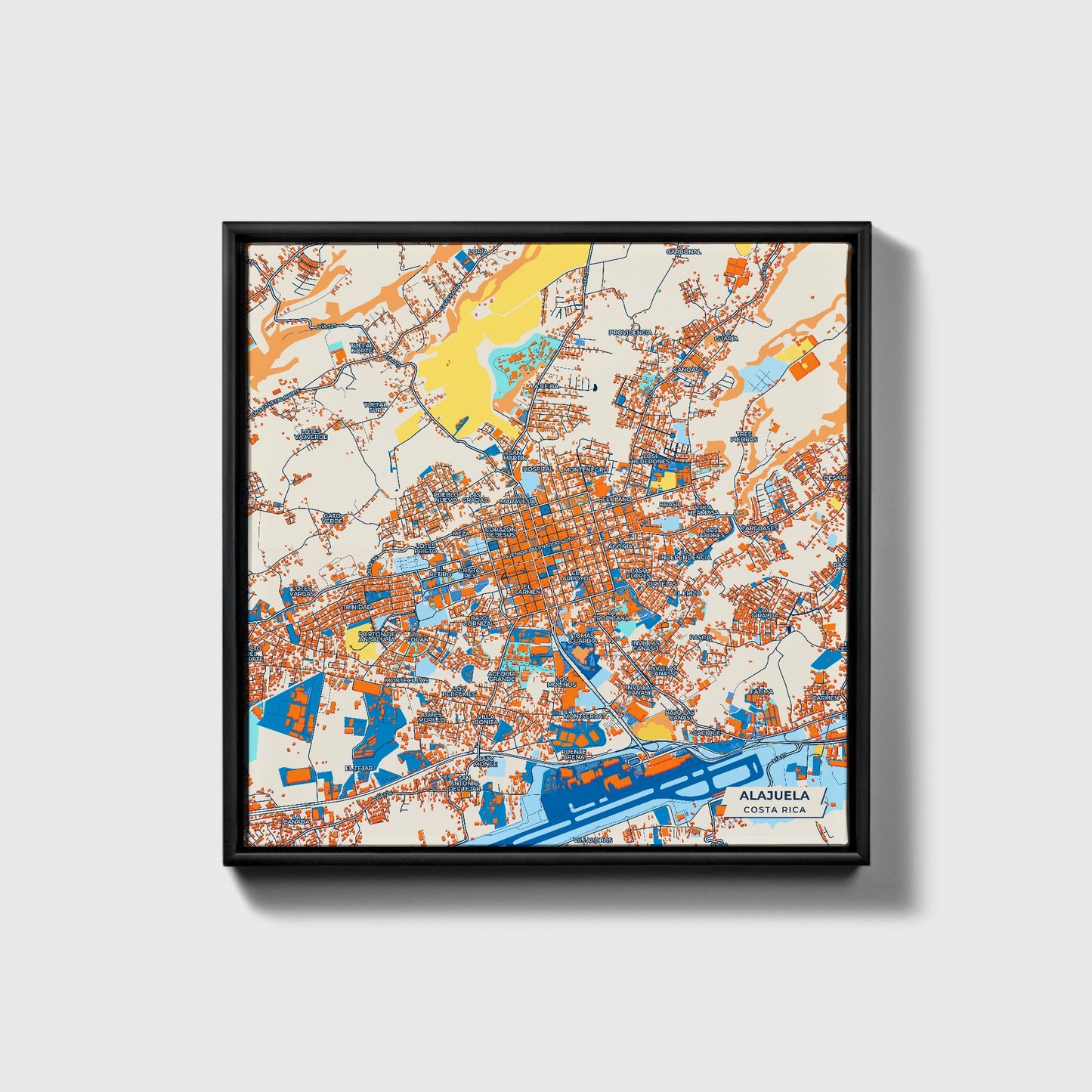 Alajuela Costa Rica Colorful City Map Canvas Print • Black Framed