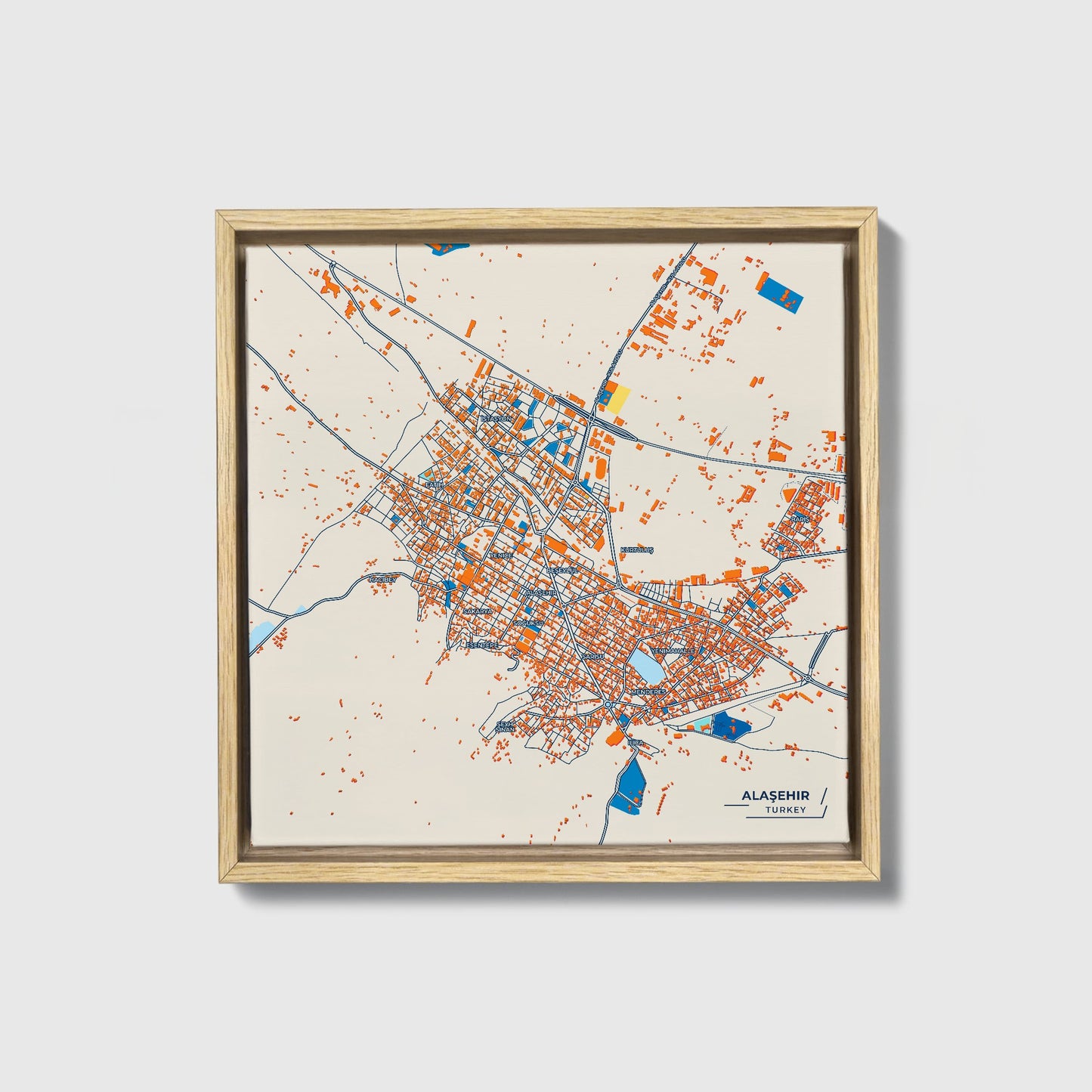 Alaşehir Turkey Colorful City Map Canvas Print • Natural Wooden Framed