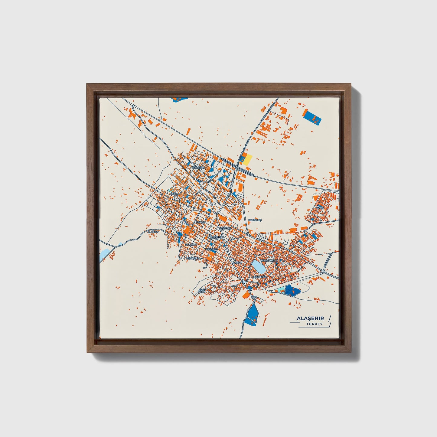 Alaşehir Turkey Colorful City Map Canvas Print • Dark Wooden Framed