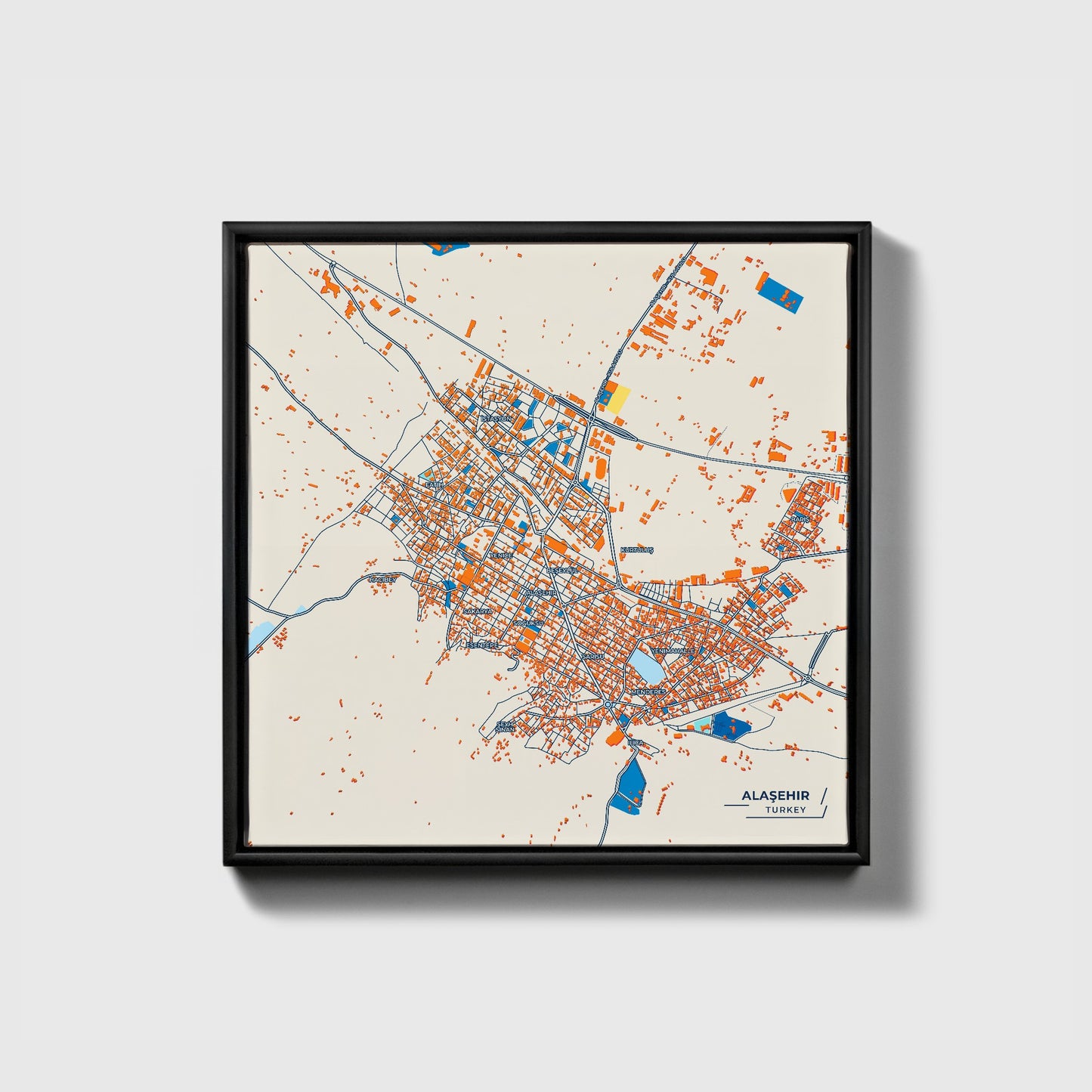 Alaşehir Turkey Colorful City Map Canvas Print • Black Framed