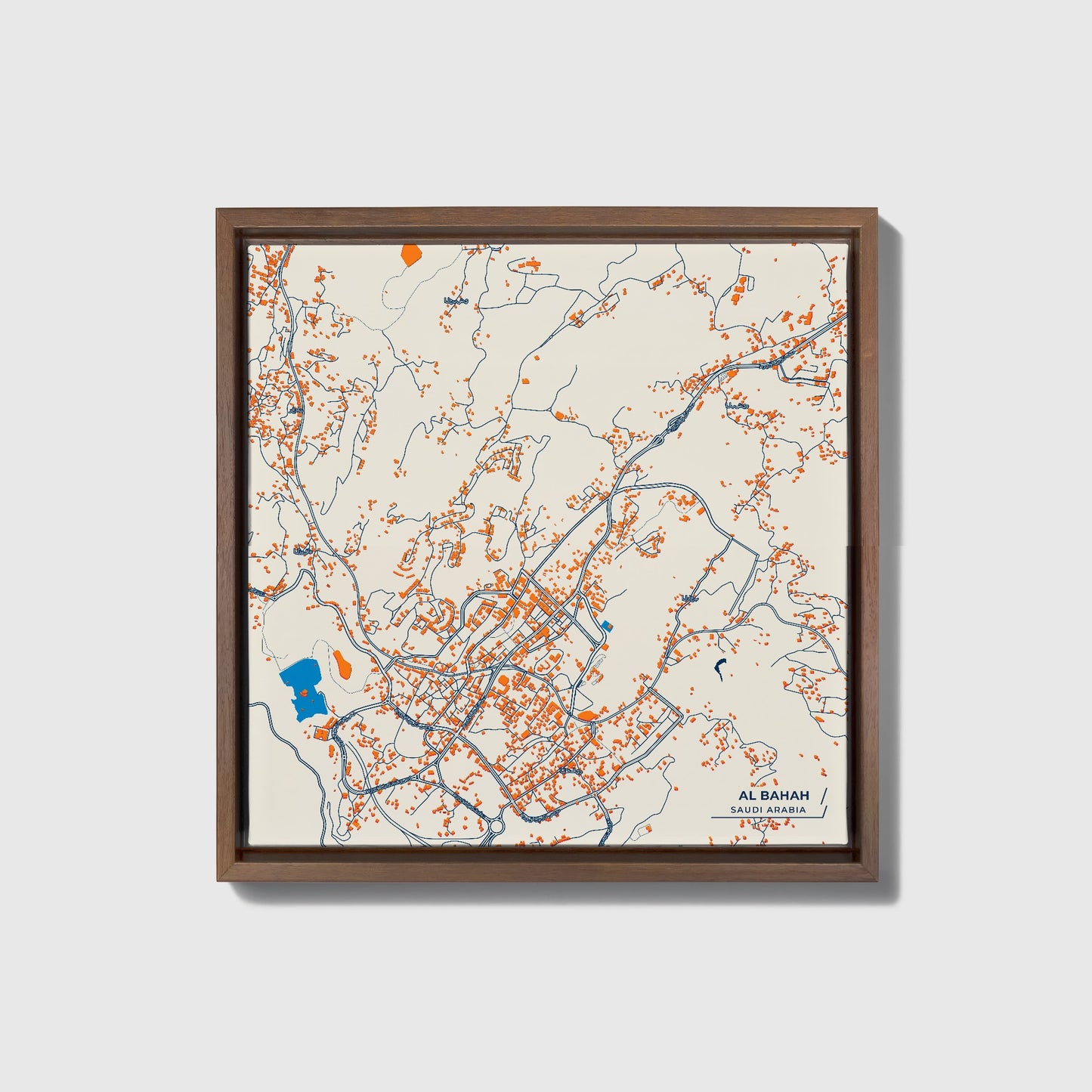 Al Bahah Saudi Arabia Colorful City Map Canvas Print • Dark Wooden Framed