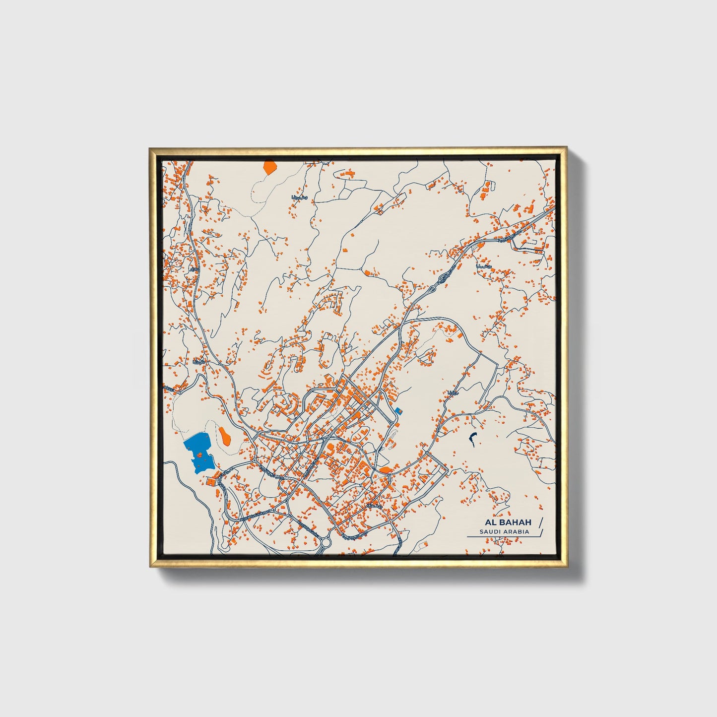 Al Bahah Saudi Arabia Colorful City Map Canvas Print • Gold Framed