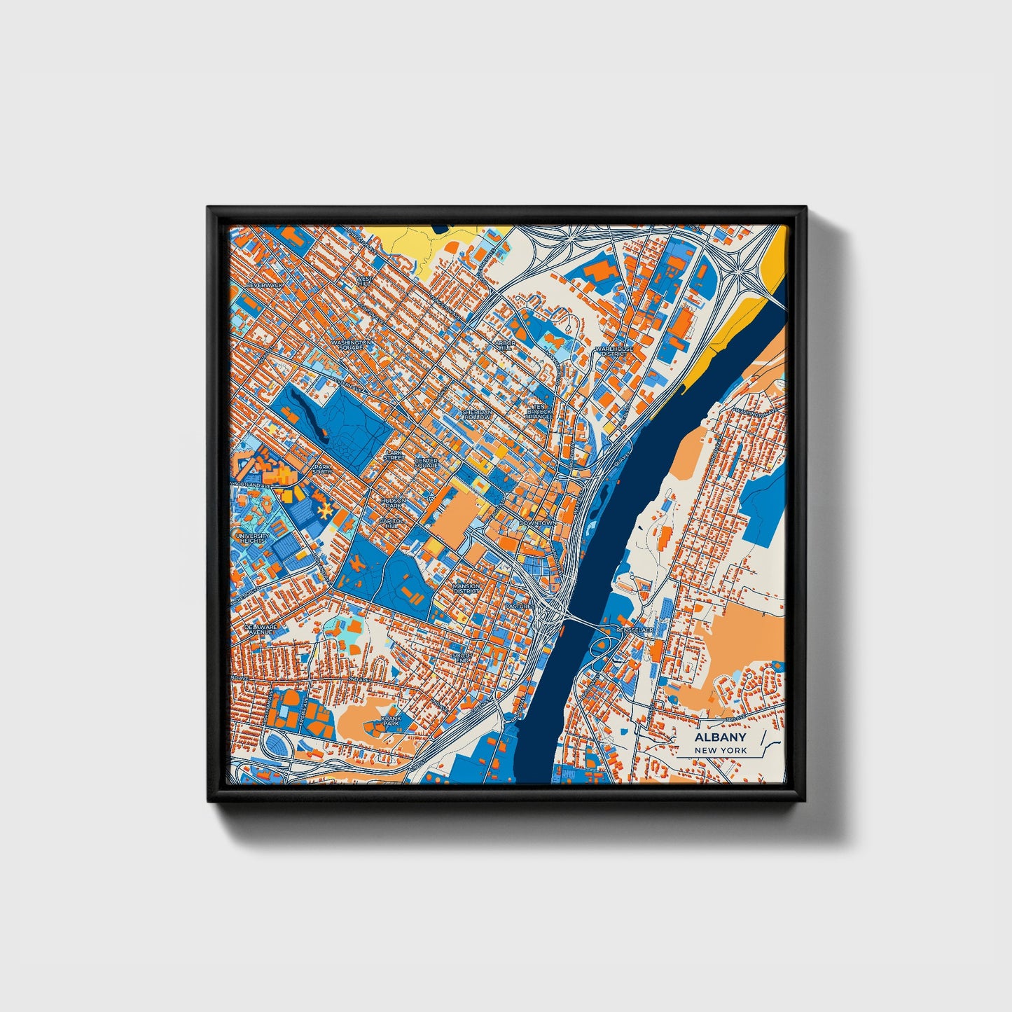 Albany New York Colorful City Map Canvas Print • Black Framed