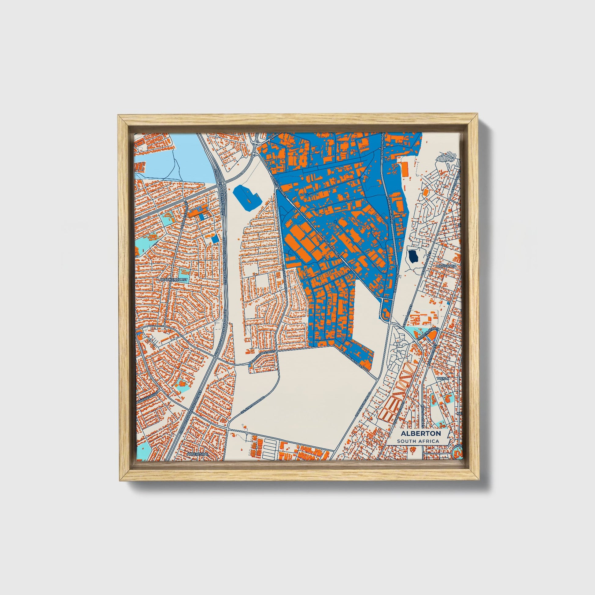 Alberton South Africa Colorful City Map Canvas Print • Natural Wooden Framed