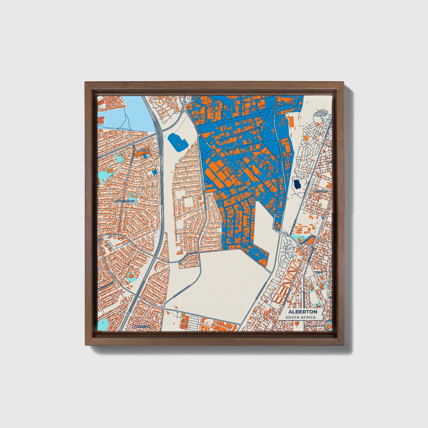 Alberton South Africa Colorful City Map Canvas Print • Dark Wooden Framed