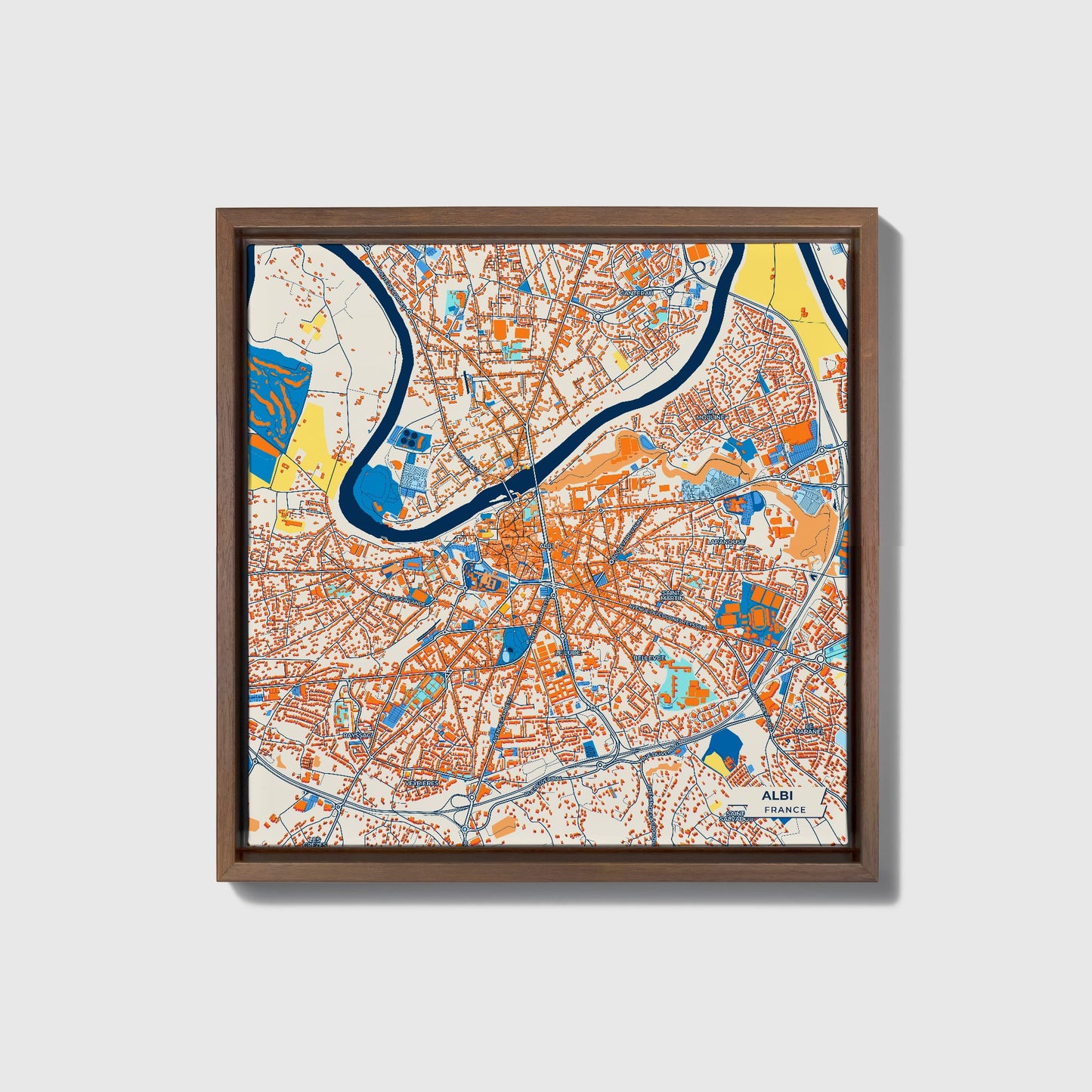 Albi France Colorful City Map Canvas Print • Dark Wooden Framed