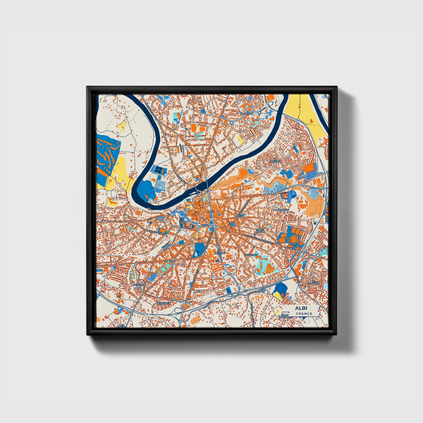 Albi France Colorful City Map Canvas Print • Black Framed