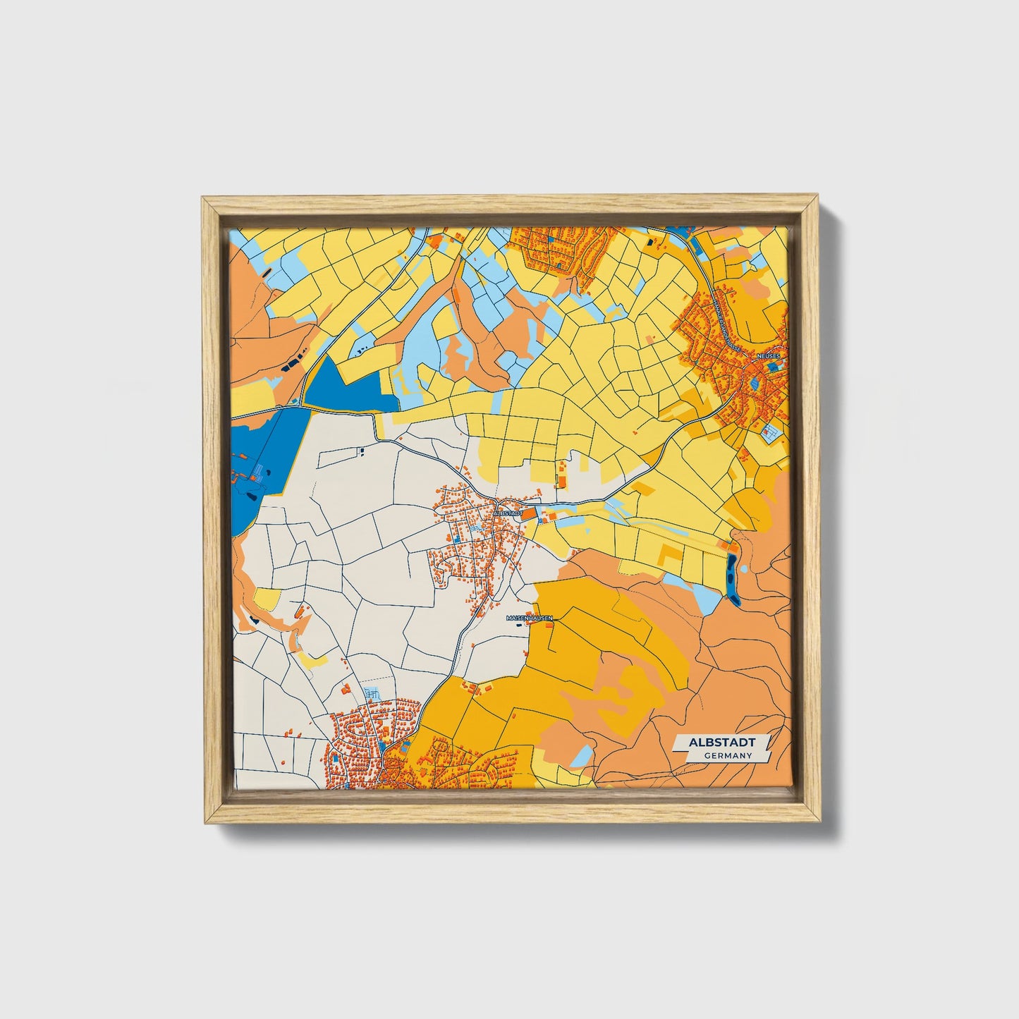 Albstadt Germany Colorful City Map Canvas Print • Natural Wooden Framed