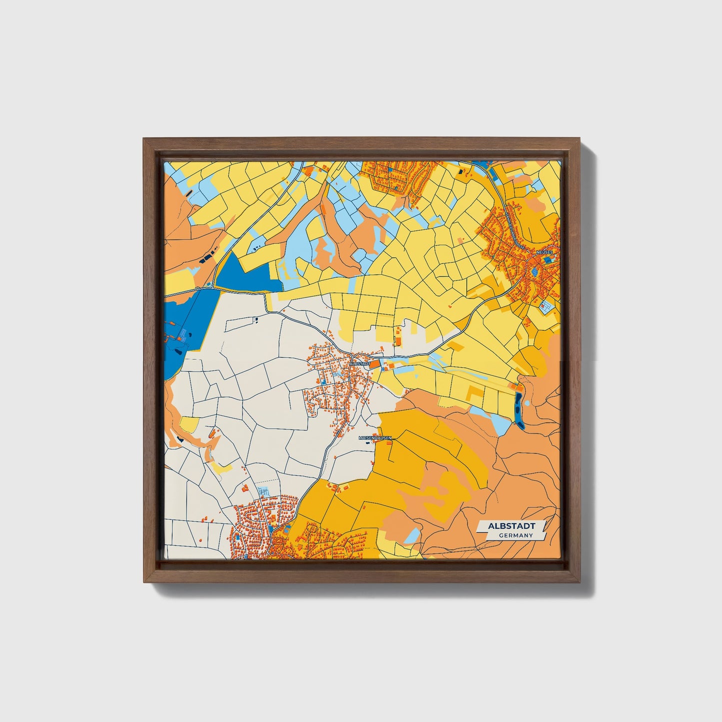 Albstadt Germany Colorful City Map Canvas Print • Dark Wooden Framed