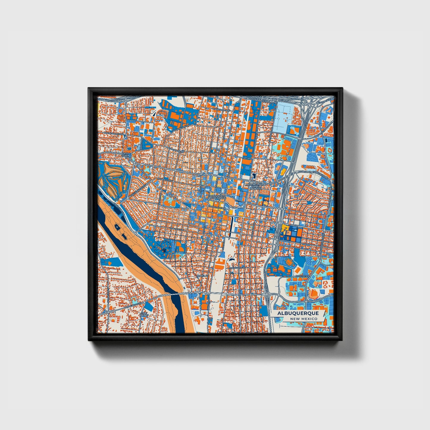 Albuquerque New Mexico Colorful City Map Canvas Print • Black Framed
