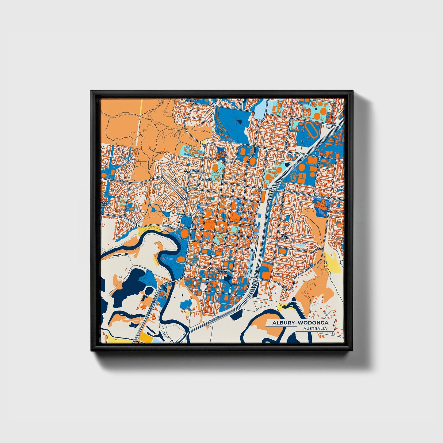 Albury–Wodonga Australia Colorful City Map Canvas Print • Black Framed