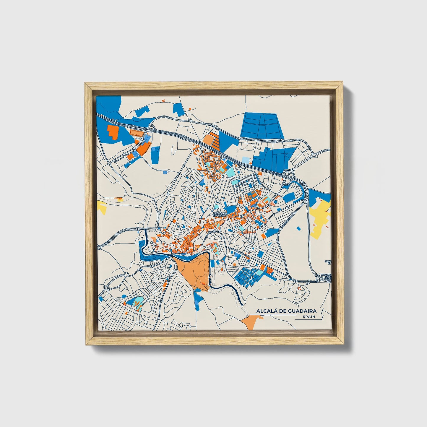 Alcalá De Guadaira Spain Colorful City Map Canvas Print • Natural Wooden Framed