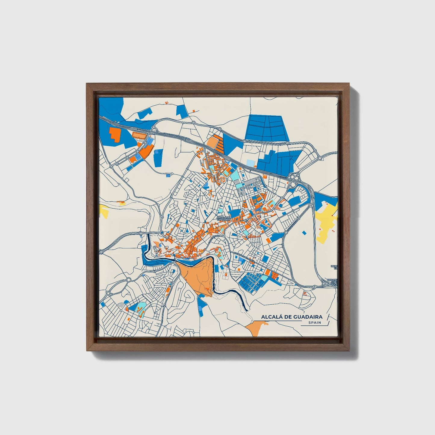 Alcalá De Guadaira Spain Colorful City Map Canvas Print • Dark Wooden Framed