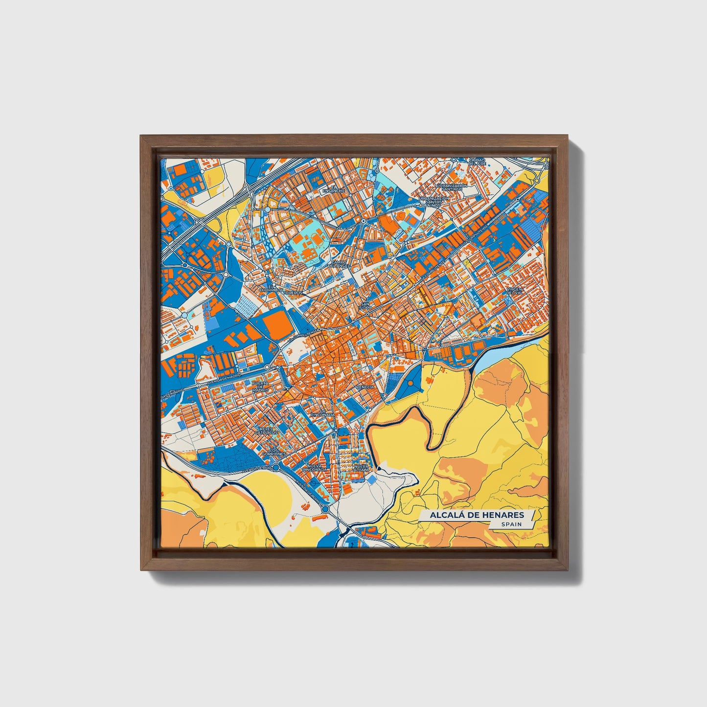 Alcalá De Henares Spain Colorful City Map Canvas Print • Dark Wooden Framed