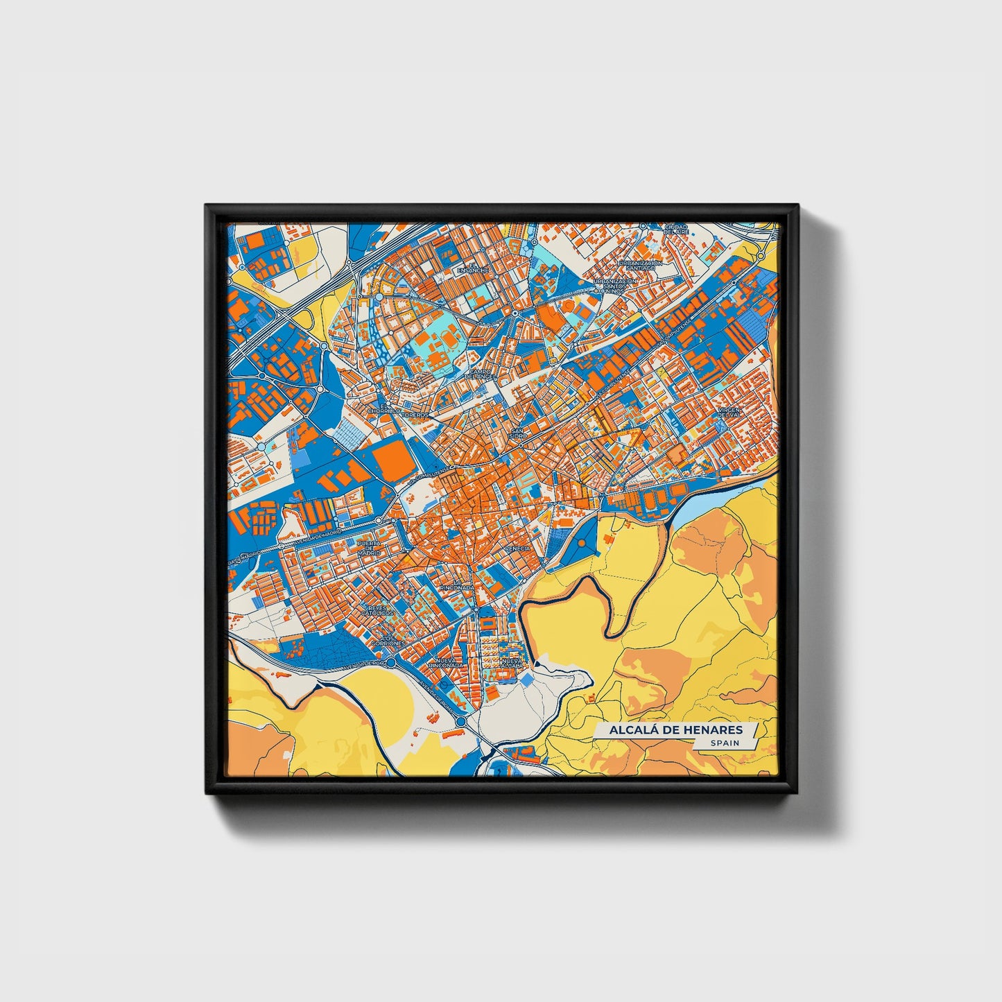 Alcalá De Henares Spain Colorful City Map Canvas Print • Black Framed