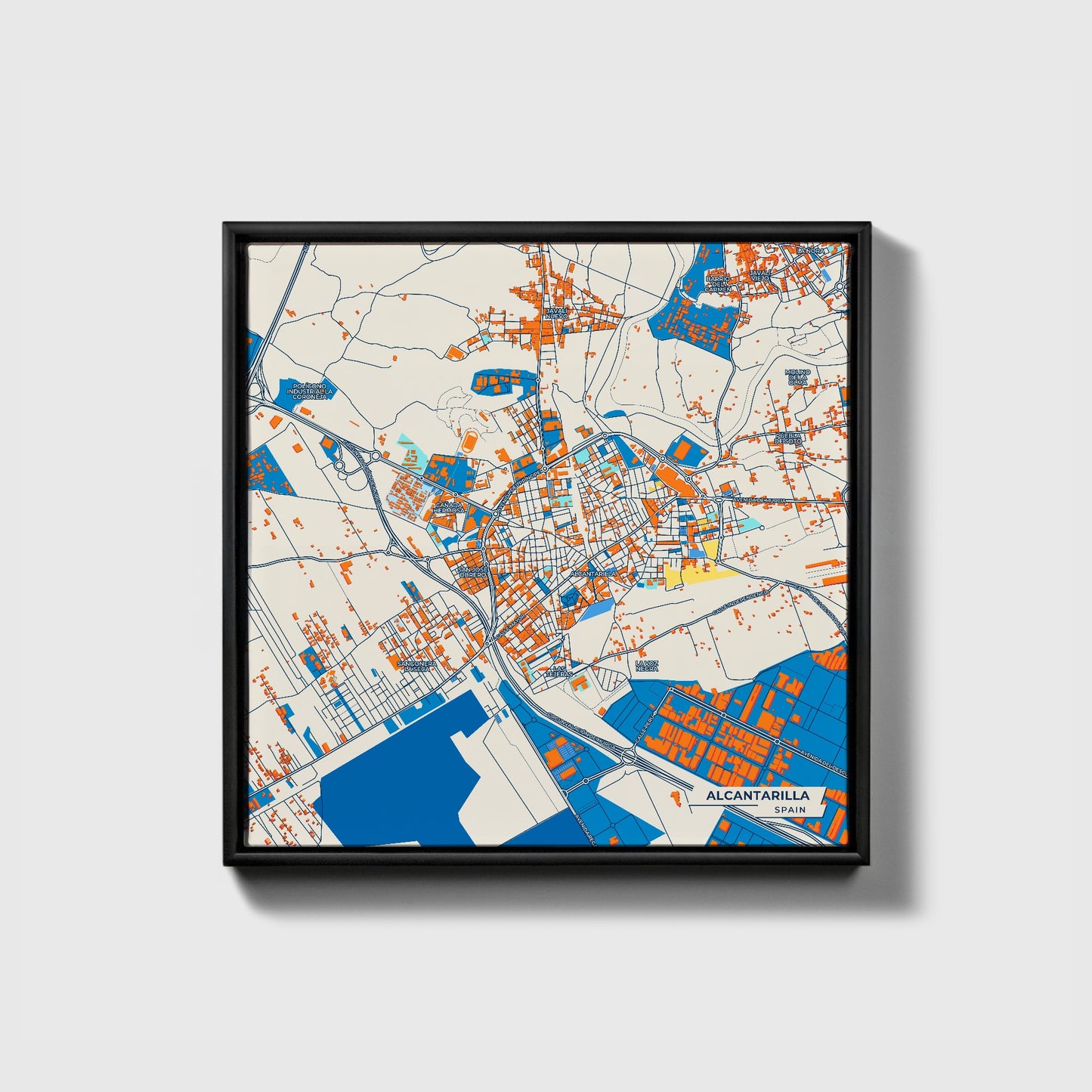 Alcantarilla Spain Colorful City Map Canvas Print • Black Framed