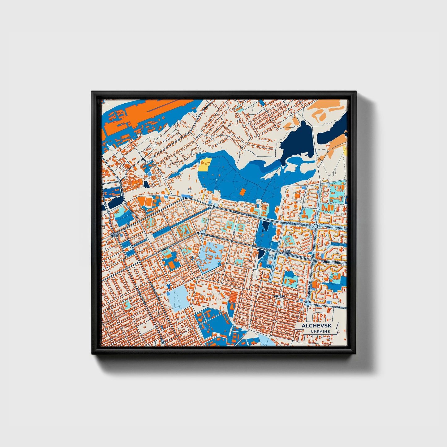 Алчевськ Ukraine Colorful City Map Canvas Print • Black Framed