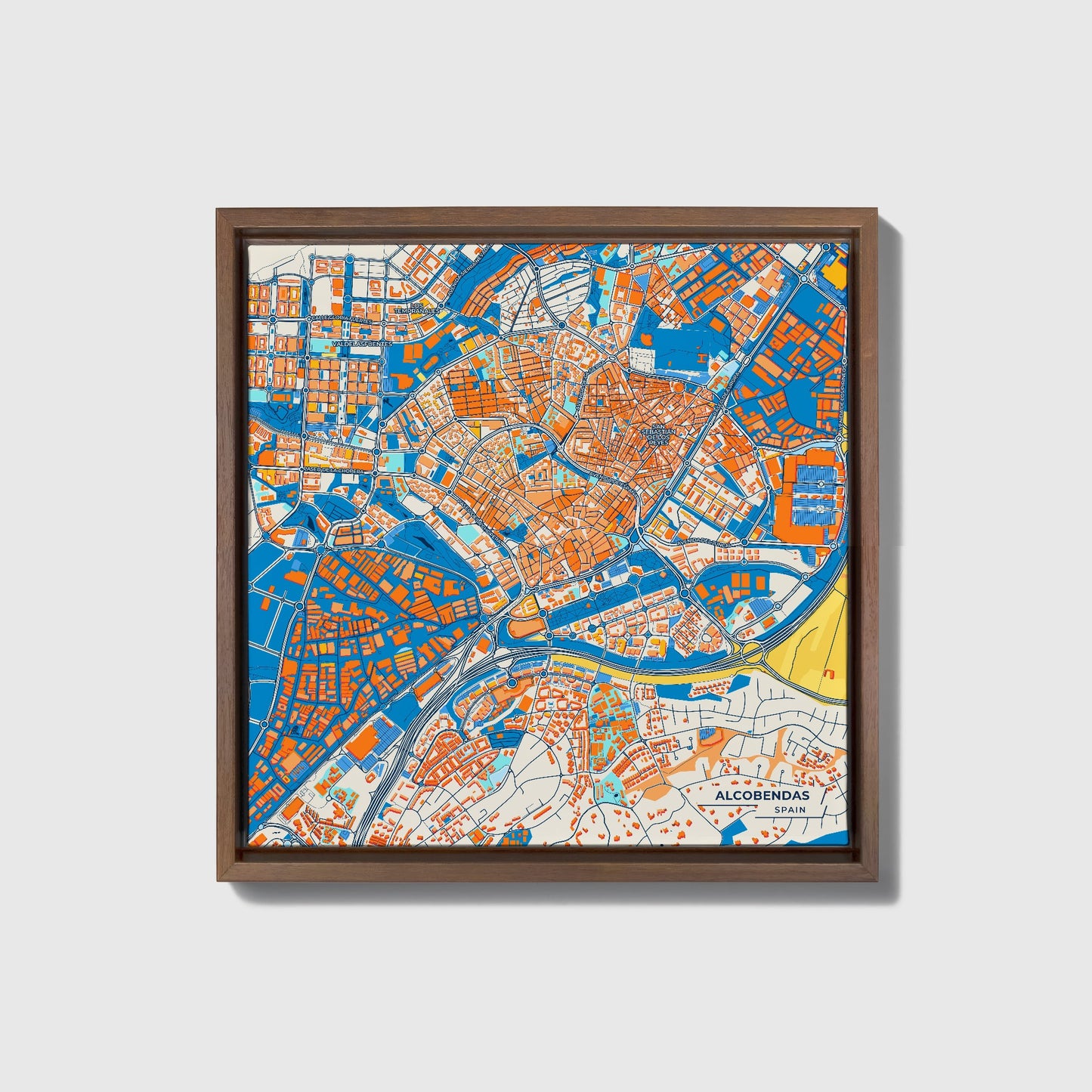 Alcobendas Spain Colorful City Map Canvas Print • Dark Wooden Framed