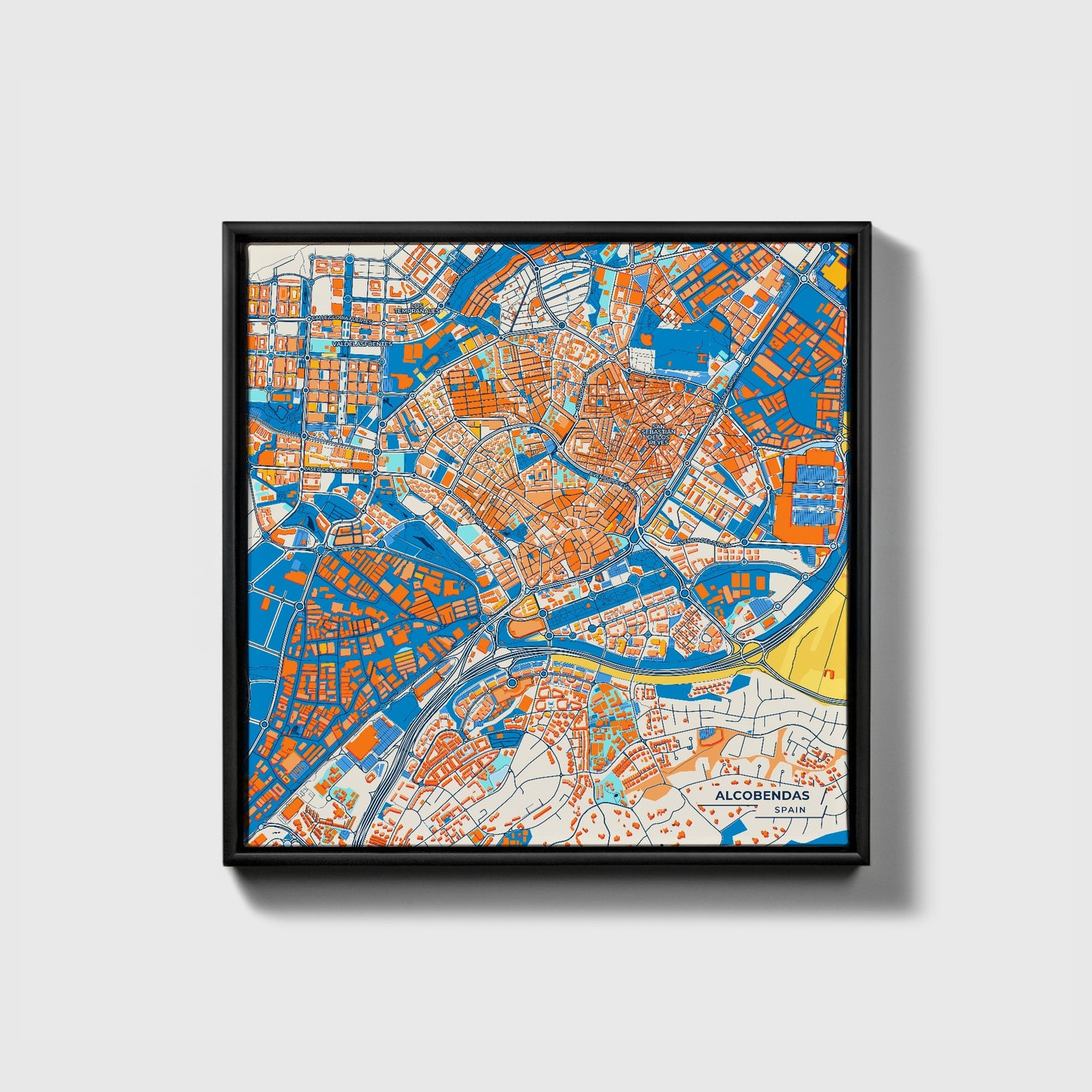 Alcobendas Spain Colorful City Map Canvas Print • Black Framed
