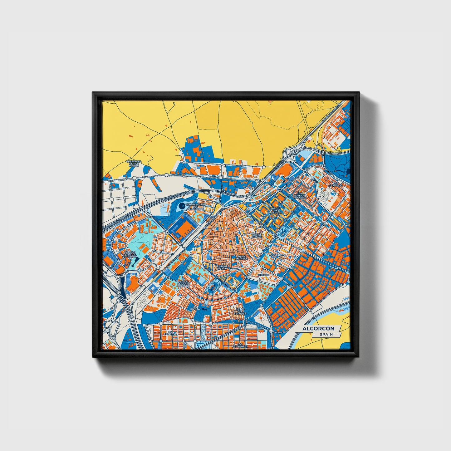 Alcorcón Spain Colorful City Map Canvas Print • Black Framed