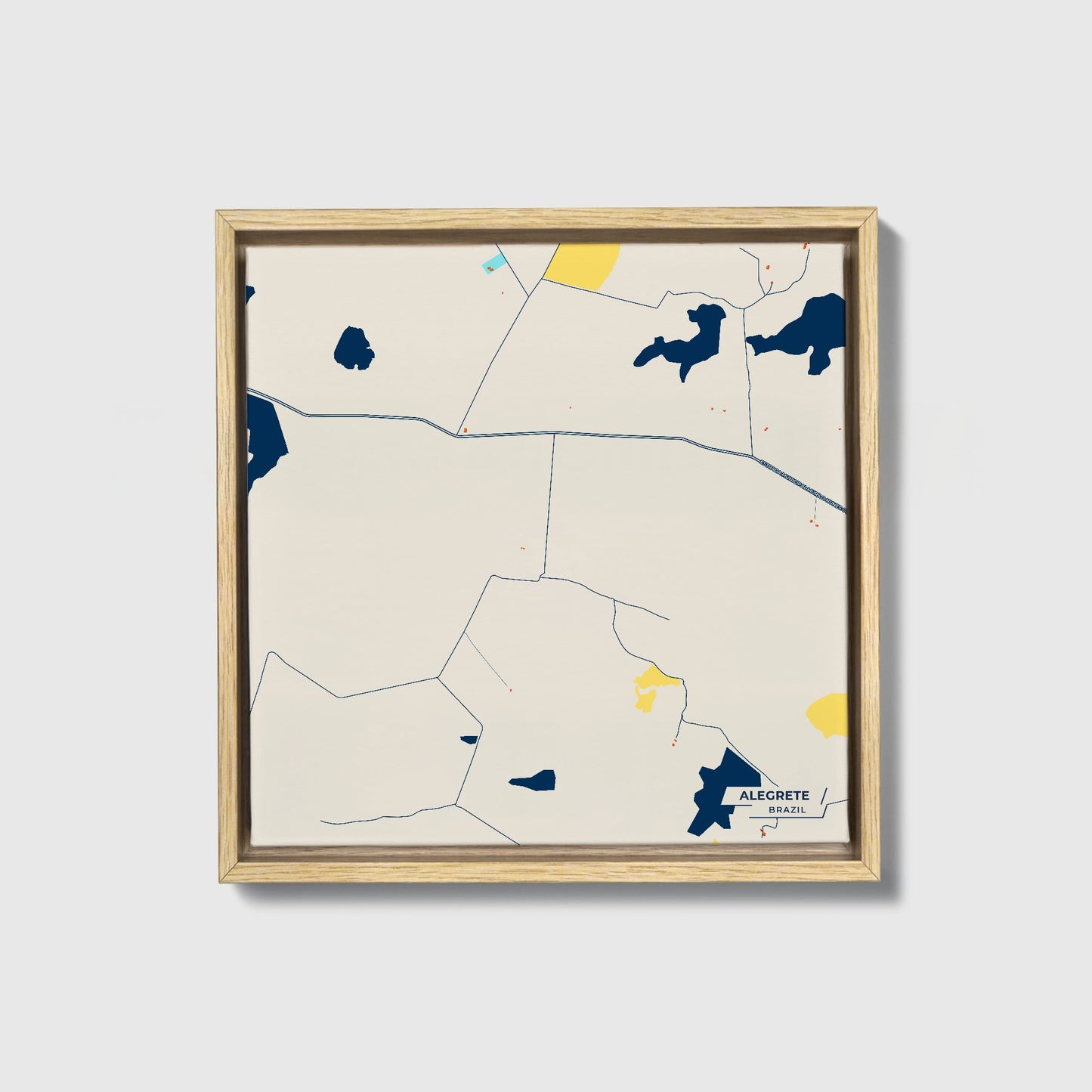 Alegrete Brazil Colorful City Map Canvas Print • Natural Wooden Framed