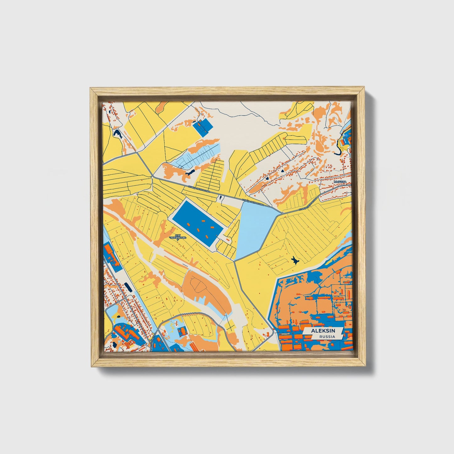 Алексин Russia Colorful City Map Canvas Print • Natural Wooden Framed