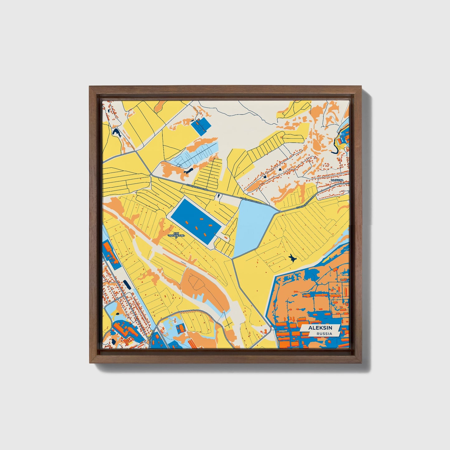 Алексин Russia Colorful City Map Canvas Print • Dark Wooden Framed