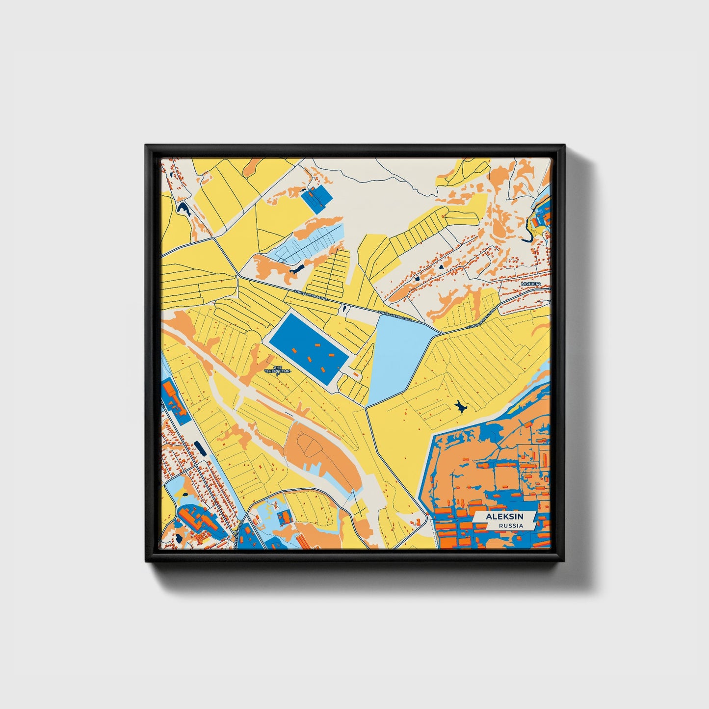 Алексин Russia Colorful City Map Canvas Print • Black Framed