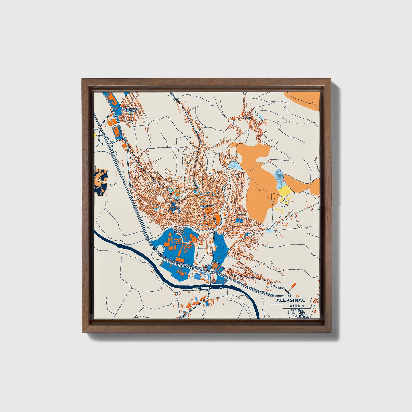 Алексинац Serbia Colorful City Map Canvas Print • Dark Wooden Framed